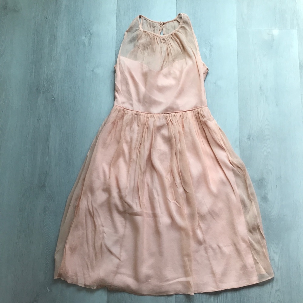 J CREW 100% SILK DRESS PINK SEMI SHEER A LINE CHIFFON CREPE KNEE LENGTH 6